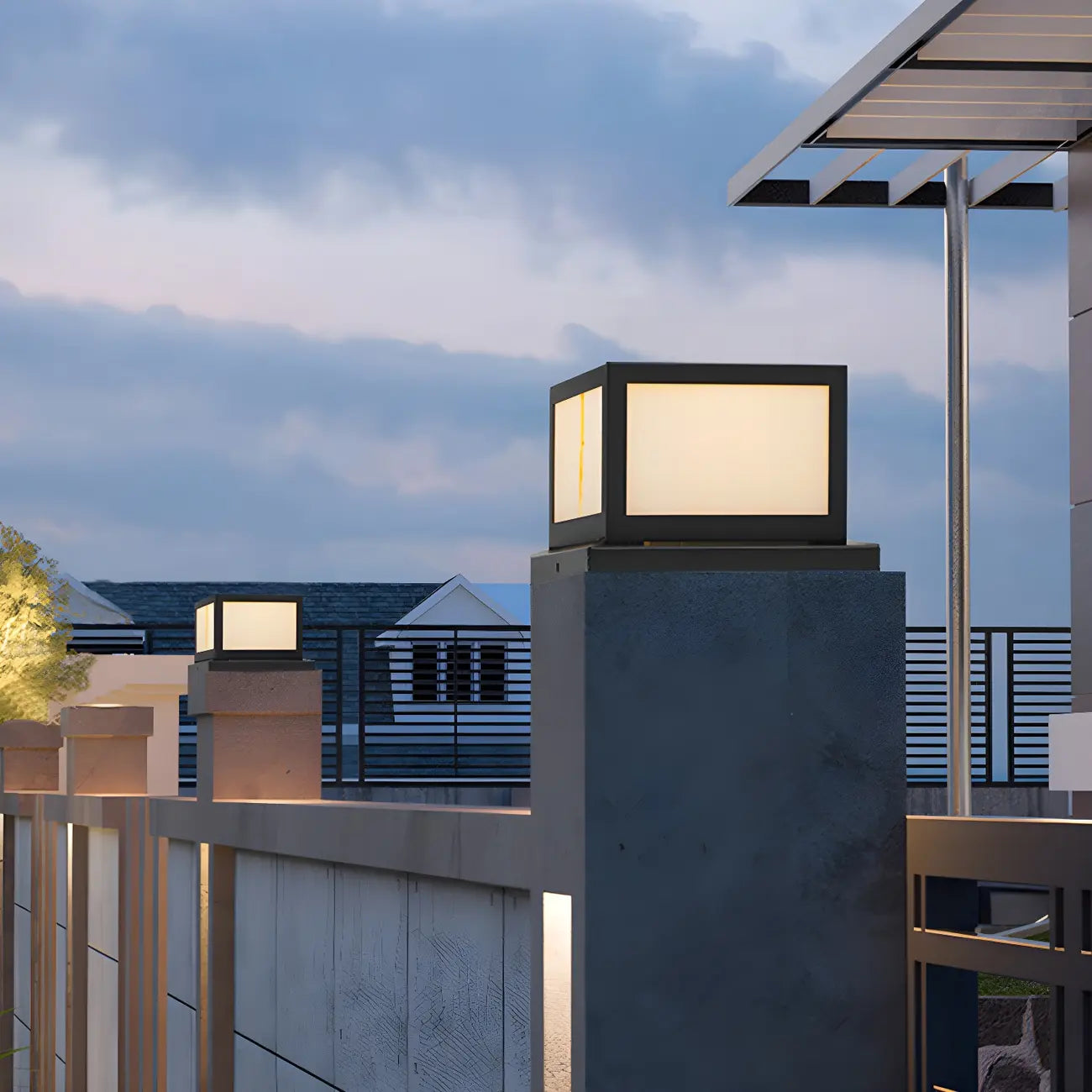 Lampadaires solaires d'extérieur modernes en forme de cube noir