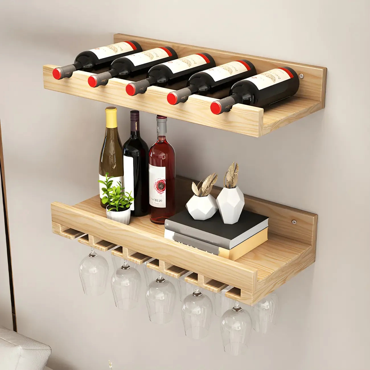 Étagère à vin murale en bois de style industriel