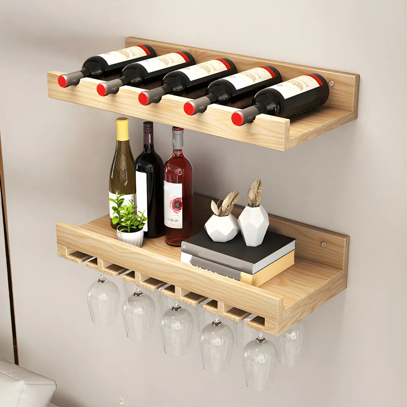 Étagère à vin murale en bois de style industriel