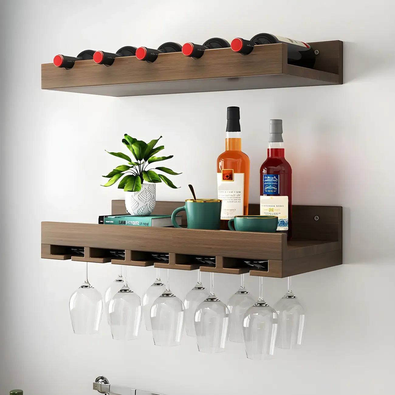 Étagère à vin murale en bois de style industriel