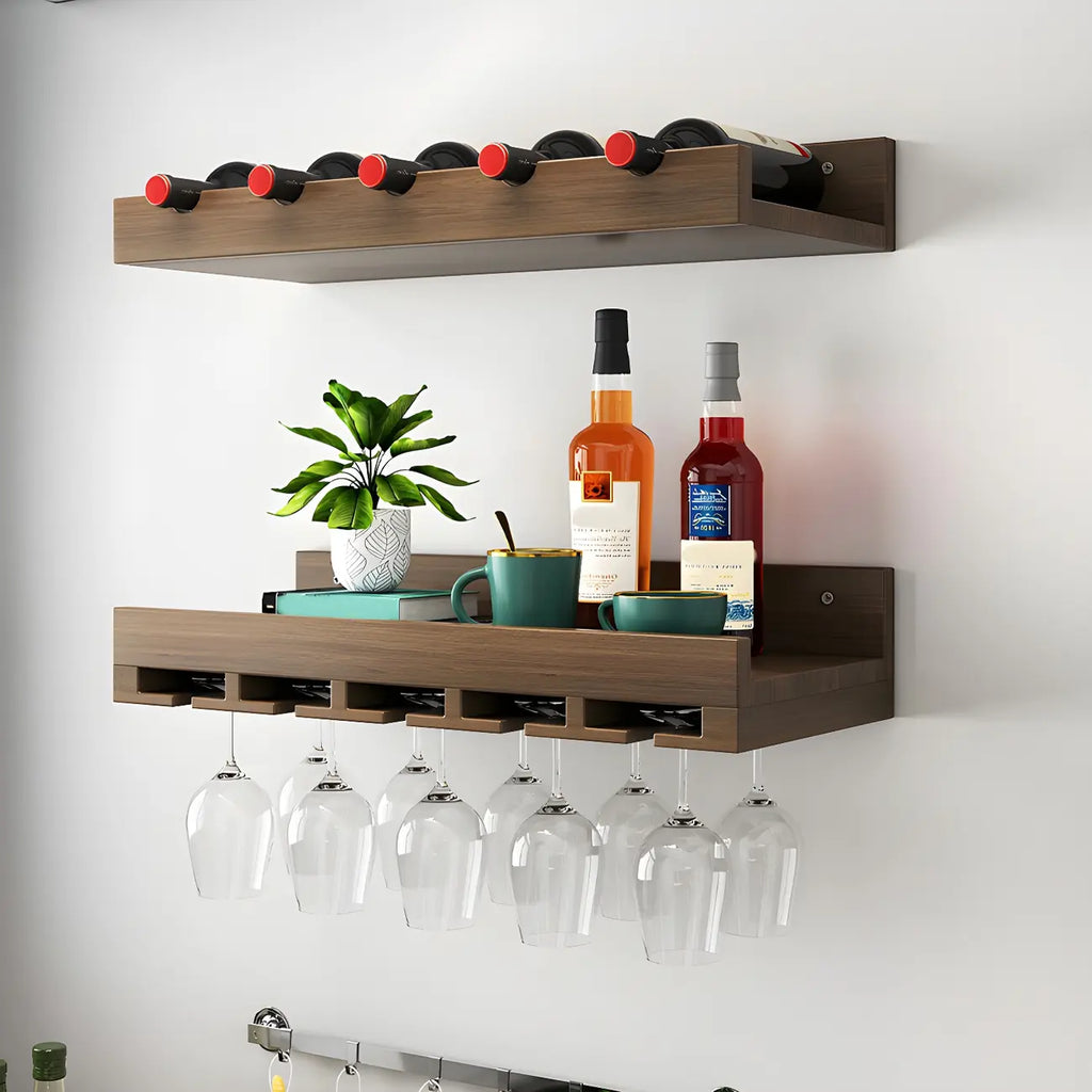 Étagère à vin murale en bois de style industriel