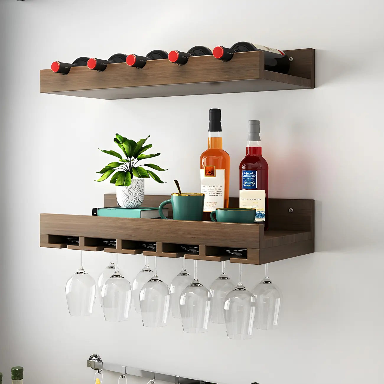 Étagère à vin murale en bois de style industriel