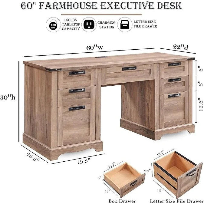 Bureau de direction style ferme, bureau en bois pour bureau à domicile, bureau d'ordinateur