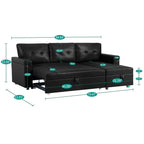 Canapé d'angle convertible et réversible avec lit gigogne, méridienne de rangement dissimulée et pieds robustes.