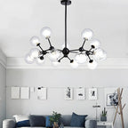 Lustre industriel moderne Sputnik en verre noir à 9-18 lumières