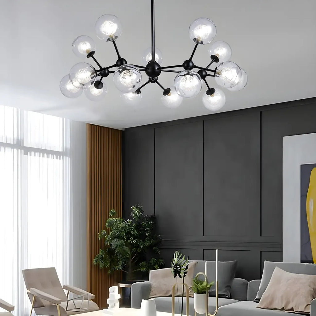 Lustre industriel moderne Sputnik en verre noir à 9-18 lumières