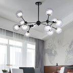 Lustre industriel moderne Sputnik en verre noir à 9-18 lumières