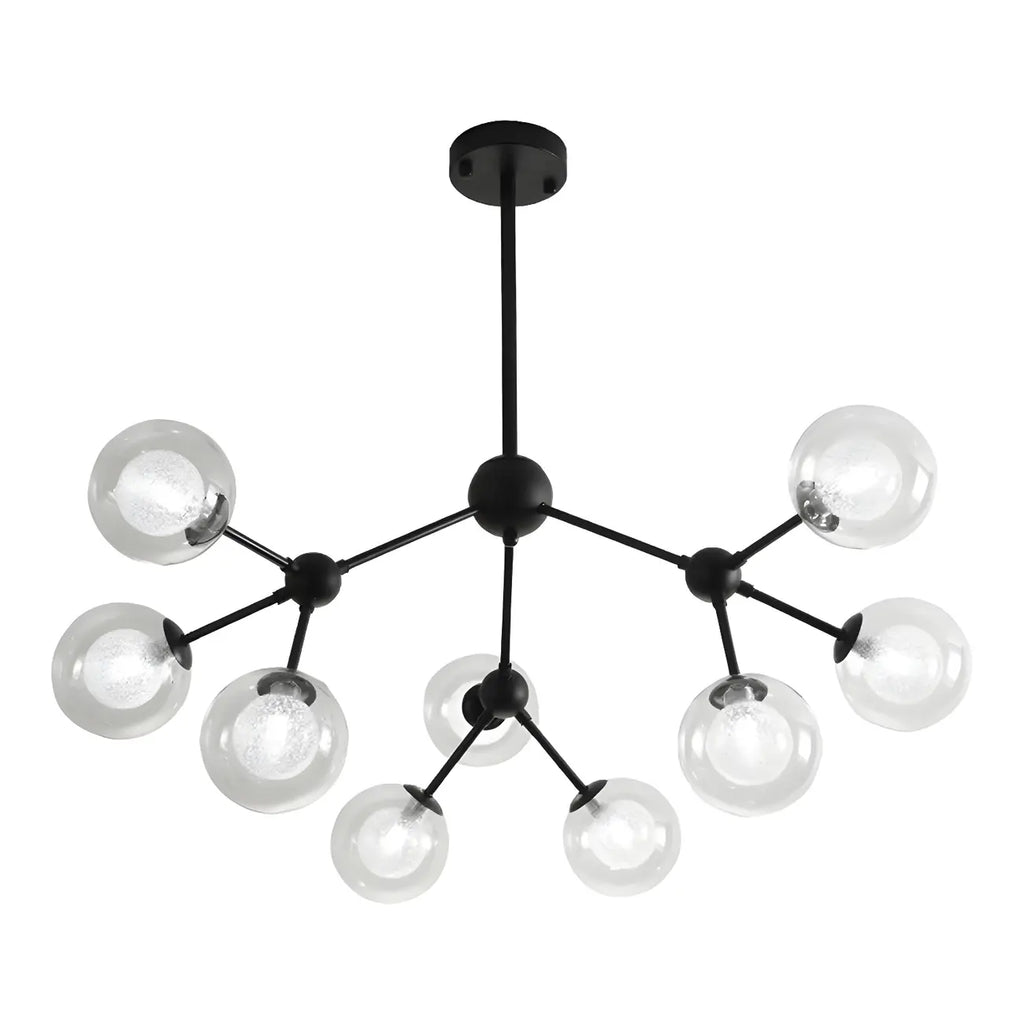 Lustre industriel moderne Sputnik en verre noir à 9-18 lumières