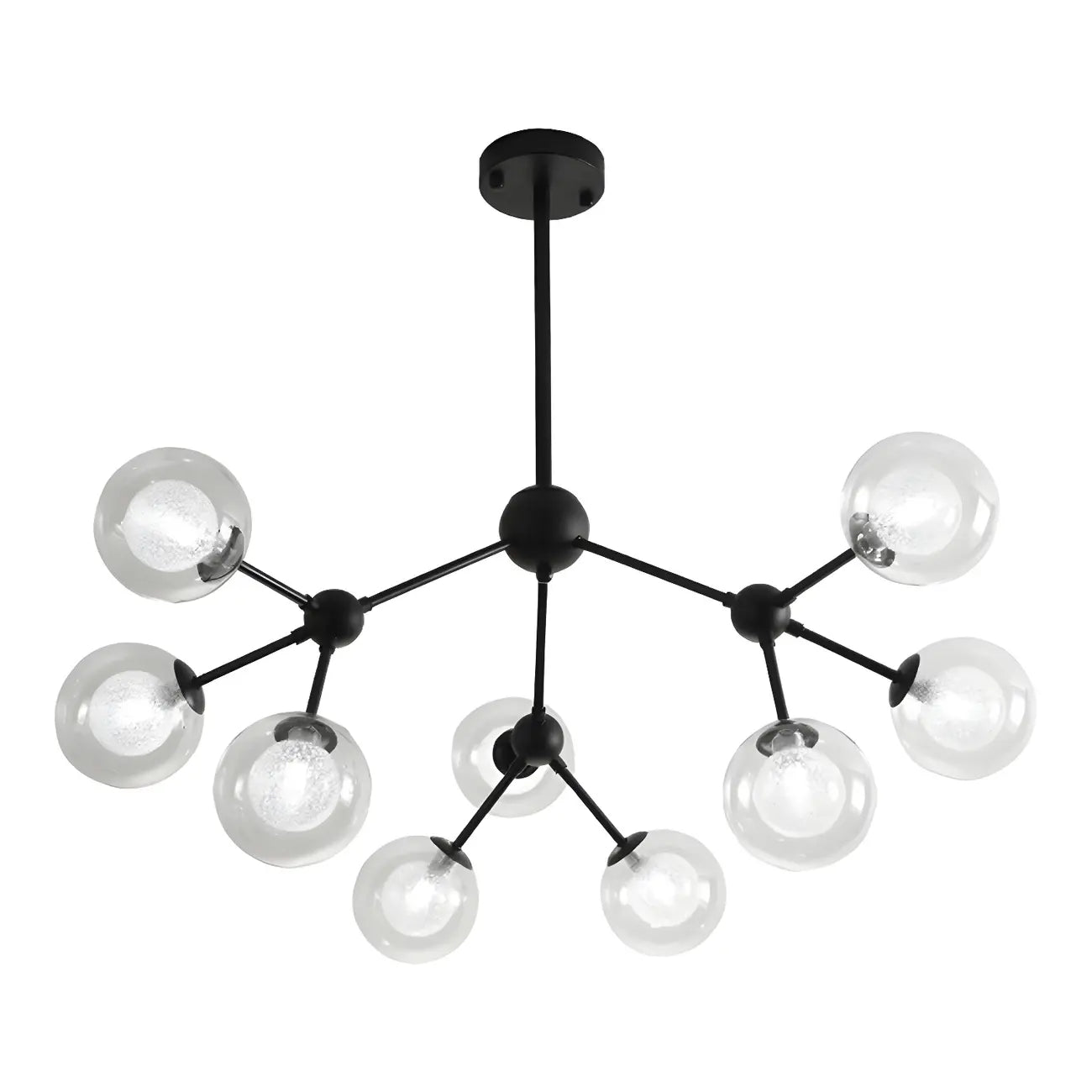 Lustre industriel moderne Sputnik en verre noir à 9-18 lumières