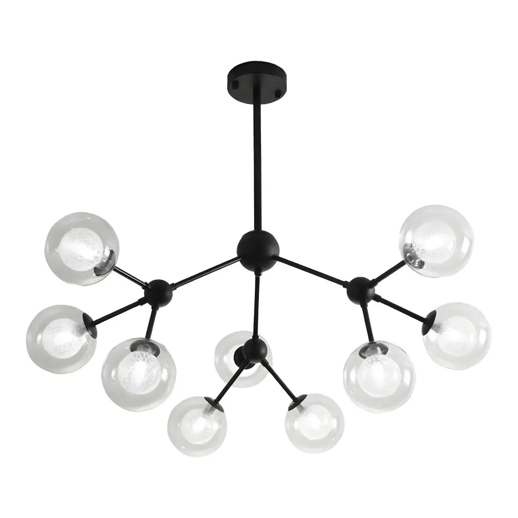 Lustre industriel moderne Sputnik en verre noir à 9-18 lumières