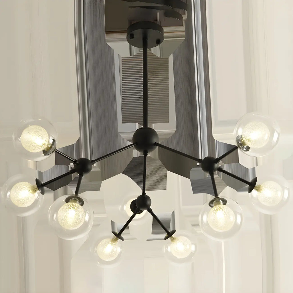 Lustre industriel moderne Sputnik en verre noir à 9-18 lumières