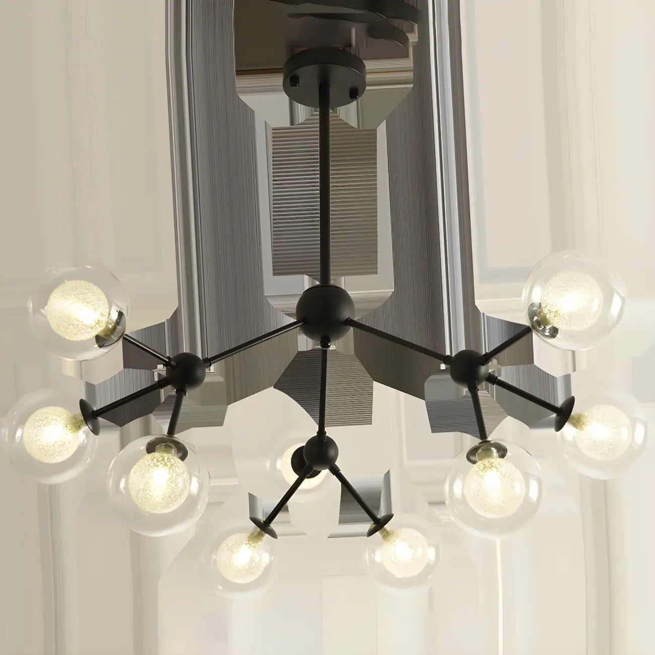 Lustre industriel moderne Sputnik en verre noir à 9-18 lumières