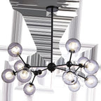 Lustre industriel moderne Sputnik en verre noir à 9-18 lumières
