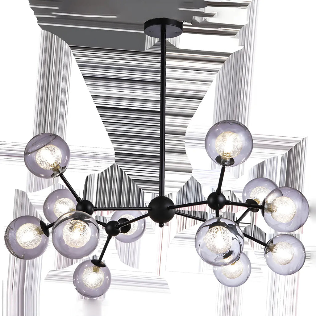 Lustre industriel moderne Sputnik en verre noir à 9-18 lumières