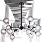 Lustre industriel moderne Sputnik en verre noir à 9-18 lumières