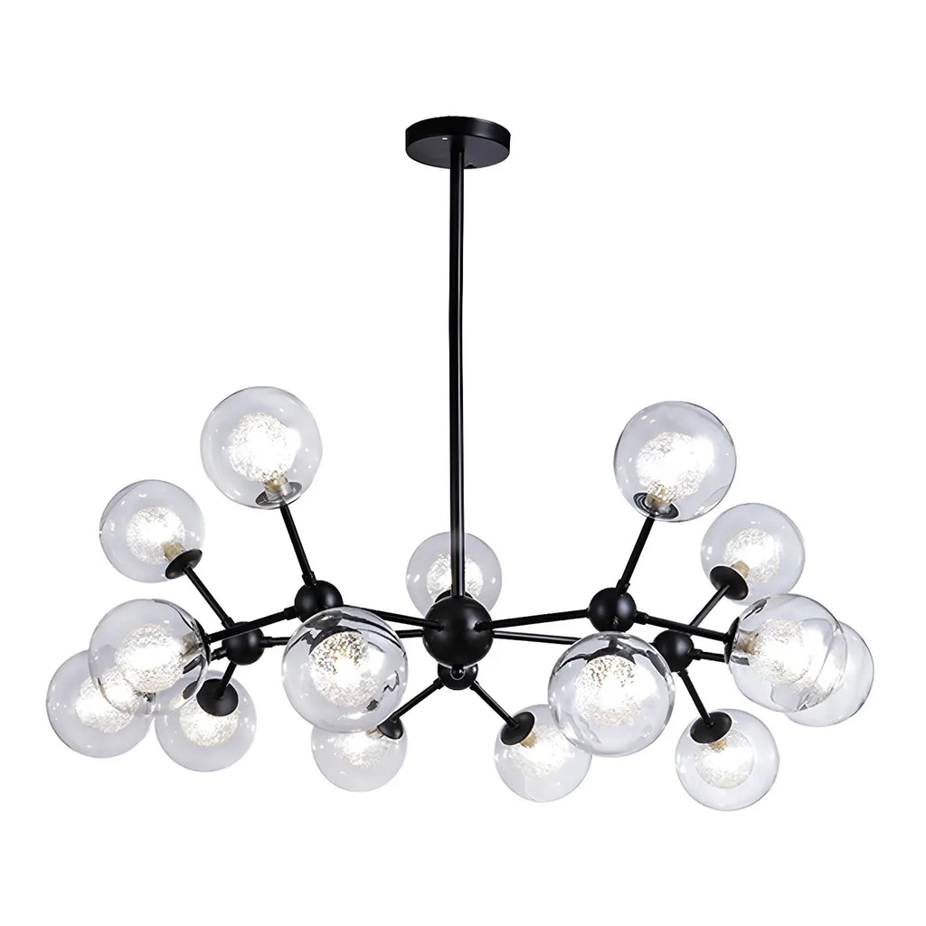 Lustre industriel moderne Sputnik en verre noir à 9-18 lumières