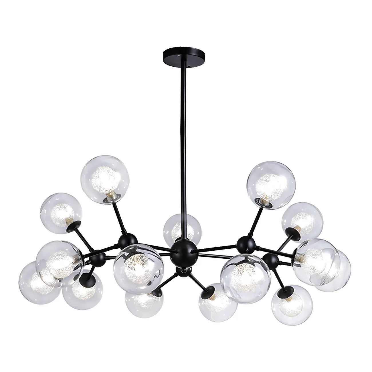 Lustre industriel moderne Sputnik en verre noir à 9-18 lumières