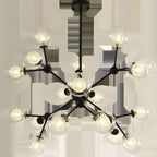 Lustre industriel moderne Sputnik en verre noir à 9-18 lumières