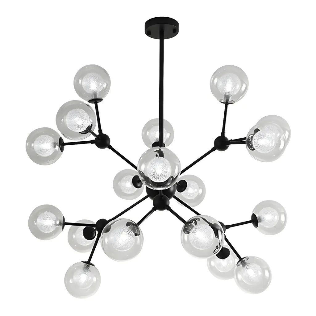 Lustre industriel moderne Sputnik en verre noir à 9-18 lumières