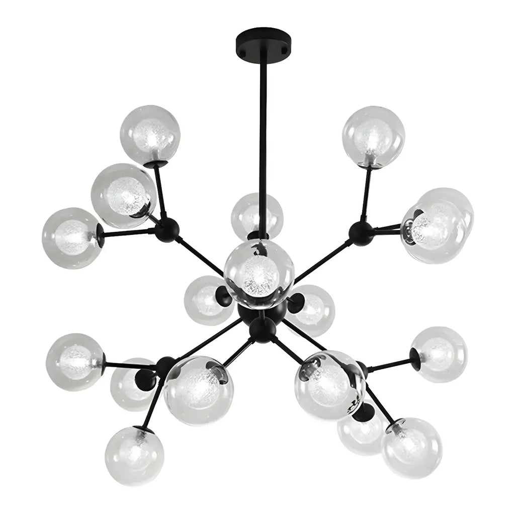 Lustre industriel moderne Sputnik en verre noir à 9-18 lumières