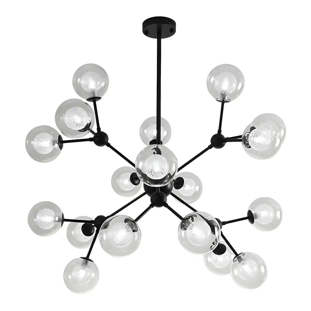 Lustre industriel moderne Sputnik en verre noir à 9-18 lumières
