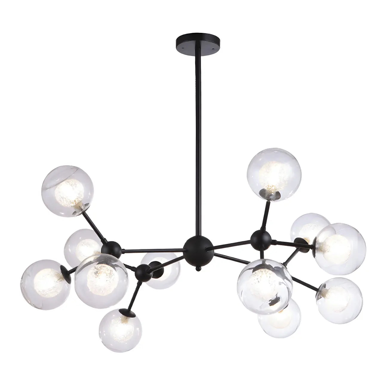 Lustre industriel moderne Sputnik en verre noir à 9-18 lumières