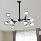 Lustre industriel moderne Sputnik en verre noir à 9-18 lumières