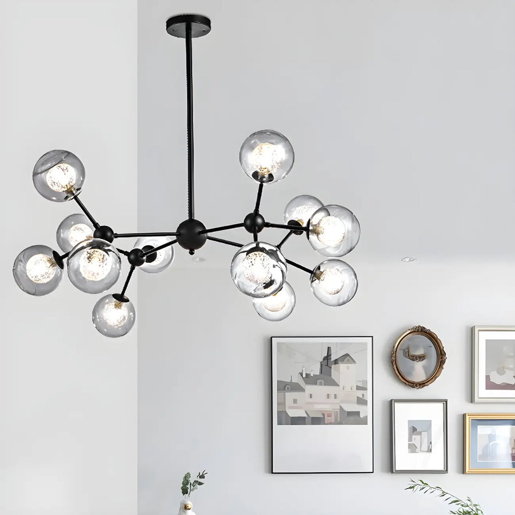Lustre industriel moderne Sputnik en verre noir à 9-18 lumières