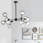 Lustre industriel moderne Sputnik en verre noir à 9-18 lumières
