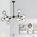 Lustre industriel moderne Sputnik en verre noir à 9-18 lumières