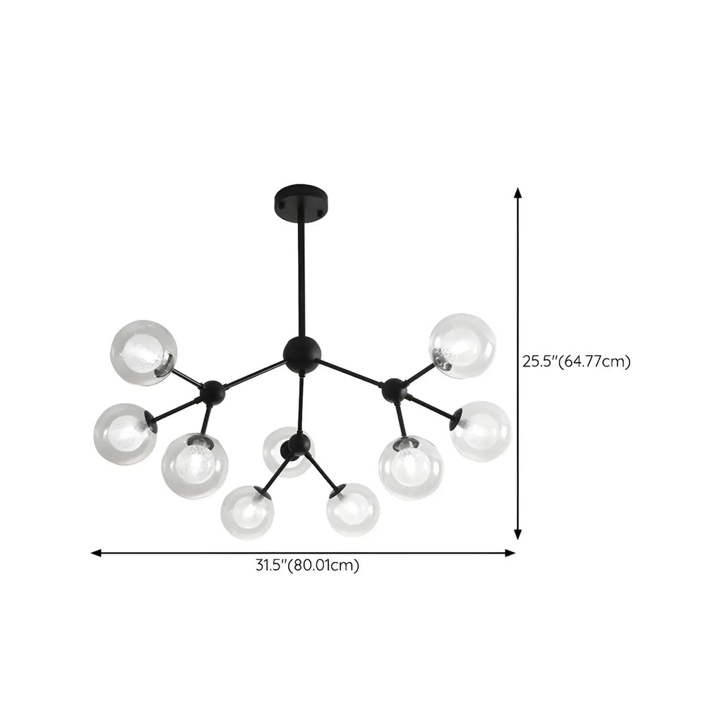 Lustre industriel moderne Sputnik en verre noir à 9-18 lumières