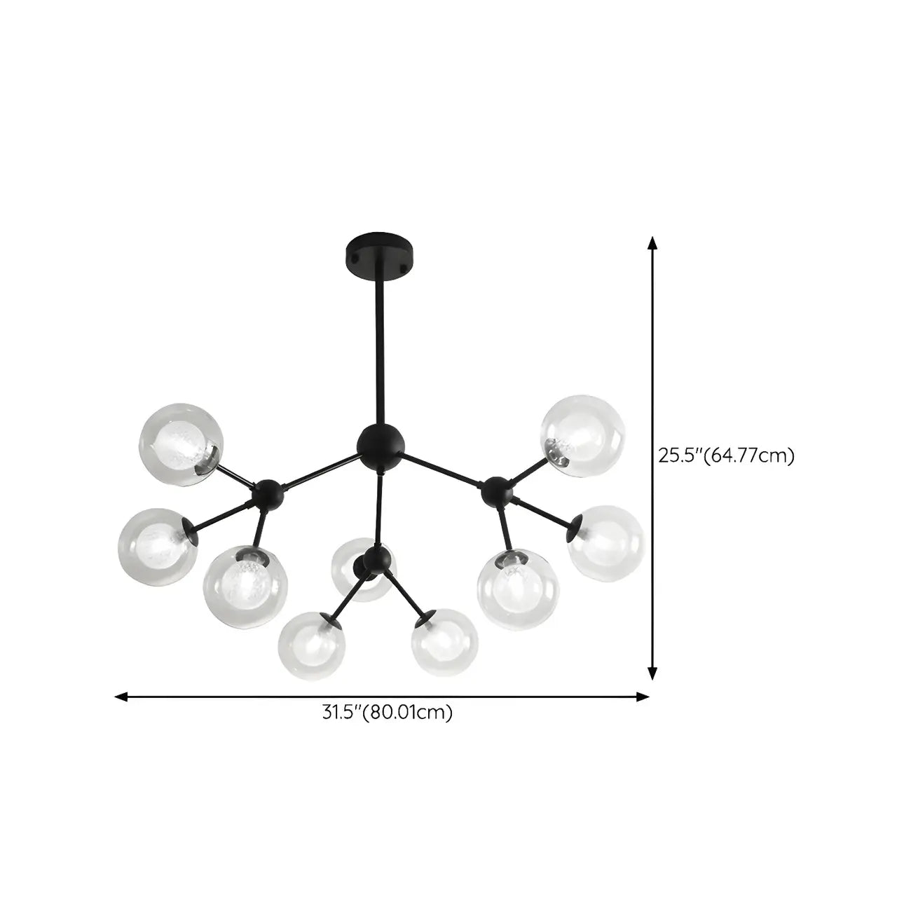 Lustre industriel moderne Sputnik en verre noir à 9-18 lumières