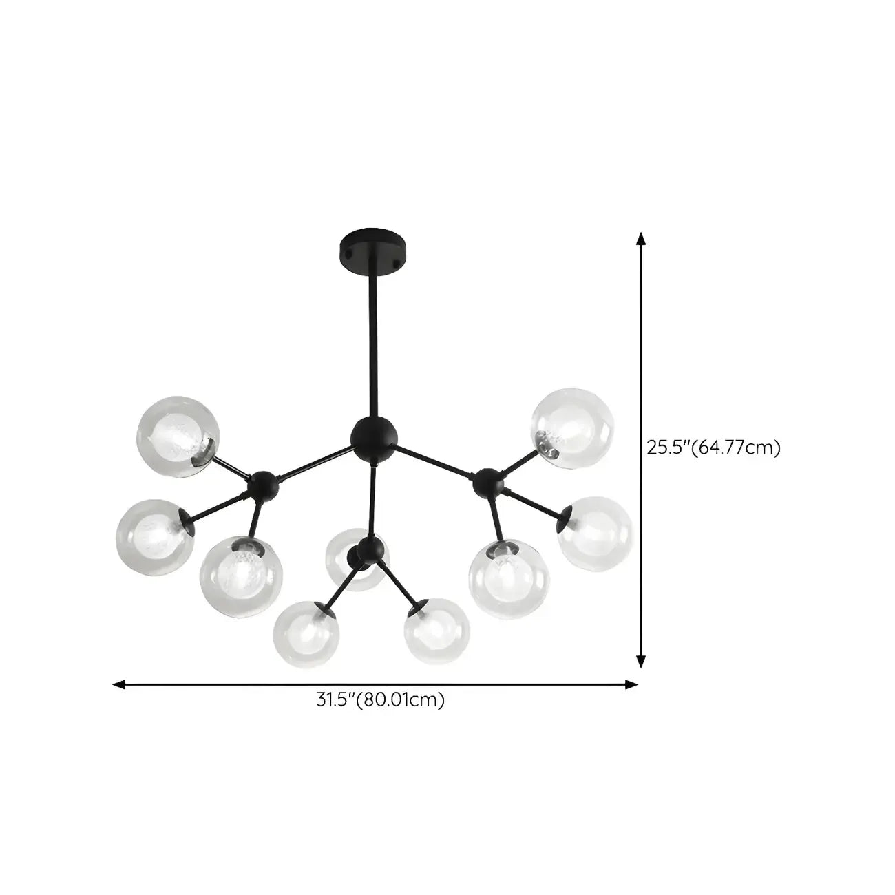 Lustre industriel moderne Sputnik en verre noir à 9-18 lumières