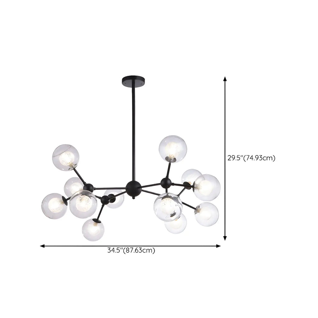 Lustre industriel moderne Sputnik en verre noir à 9-18 lumières