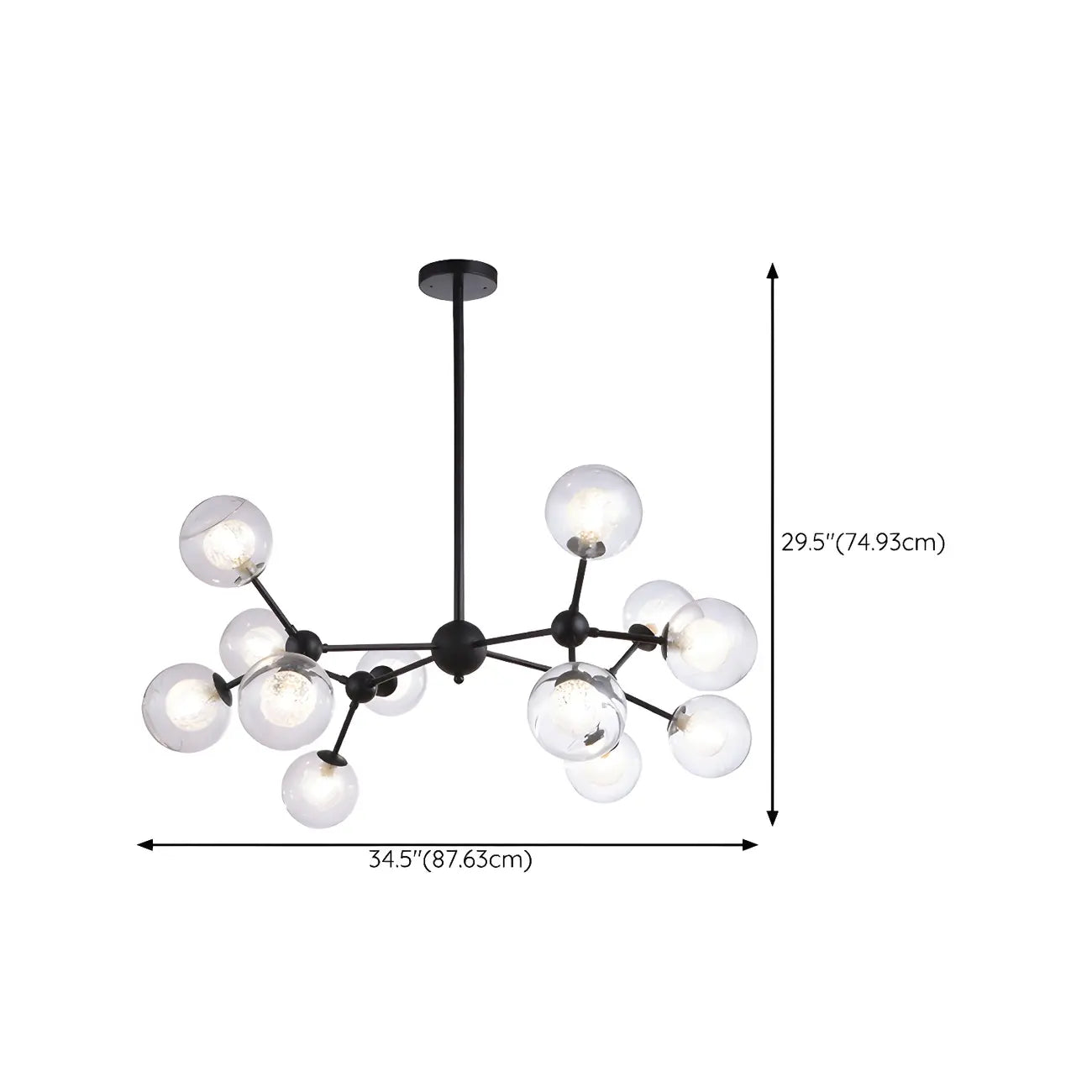 Lustre industriel moderne Sputnik en verre noir à 9-18 lumières