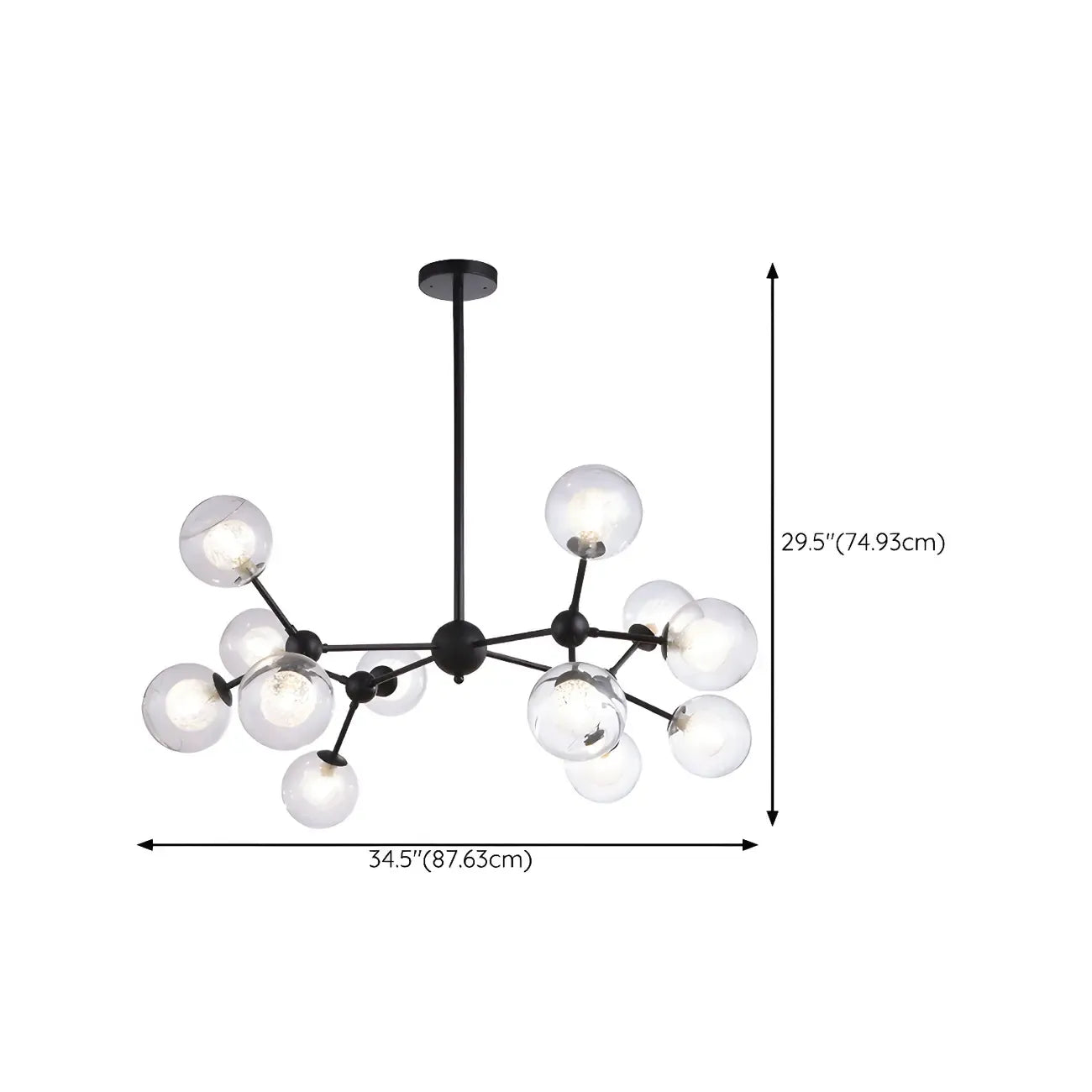 Lustre industriel moderne Sputnik en verre noir à 9-18 lumières