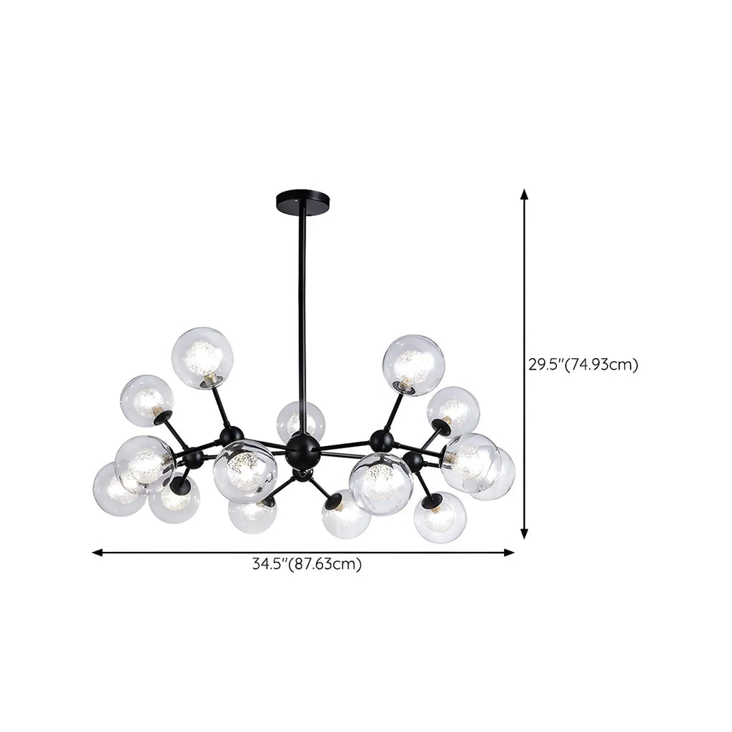 Lustre industriel moderne Sputnik en verre noir à 9-18 lumières