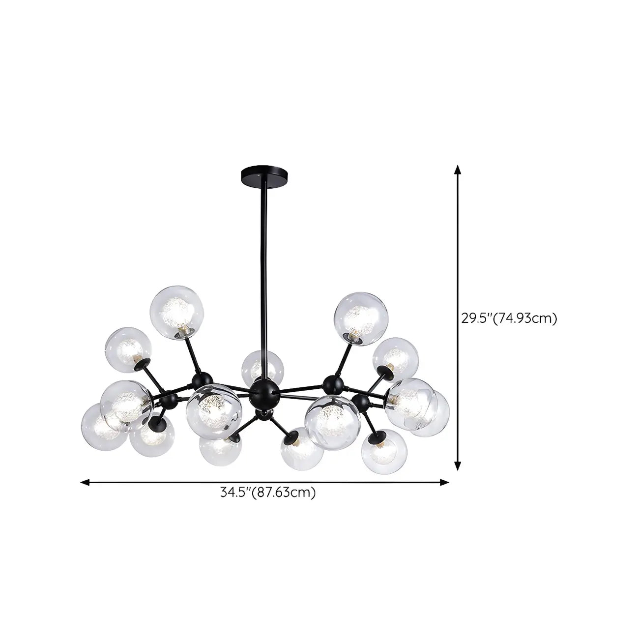 Lustre industriel moderne Sputnik en verre noir à 9-18 lumières