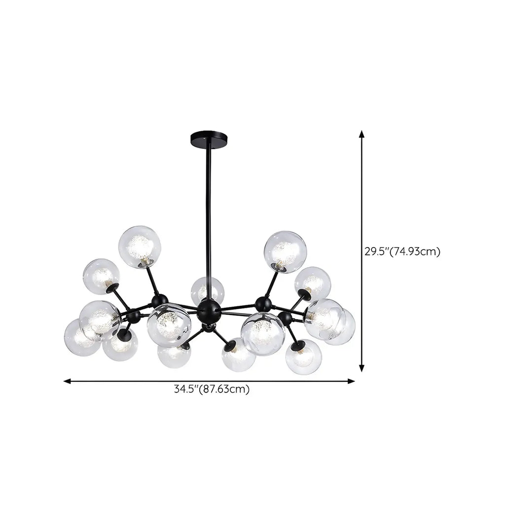 Lustre industriel moderne Sputnik en verre noir à 9-18 lumières