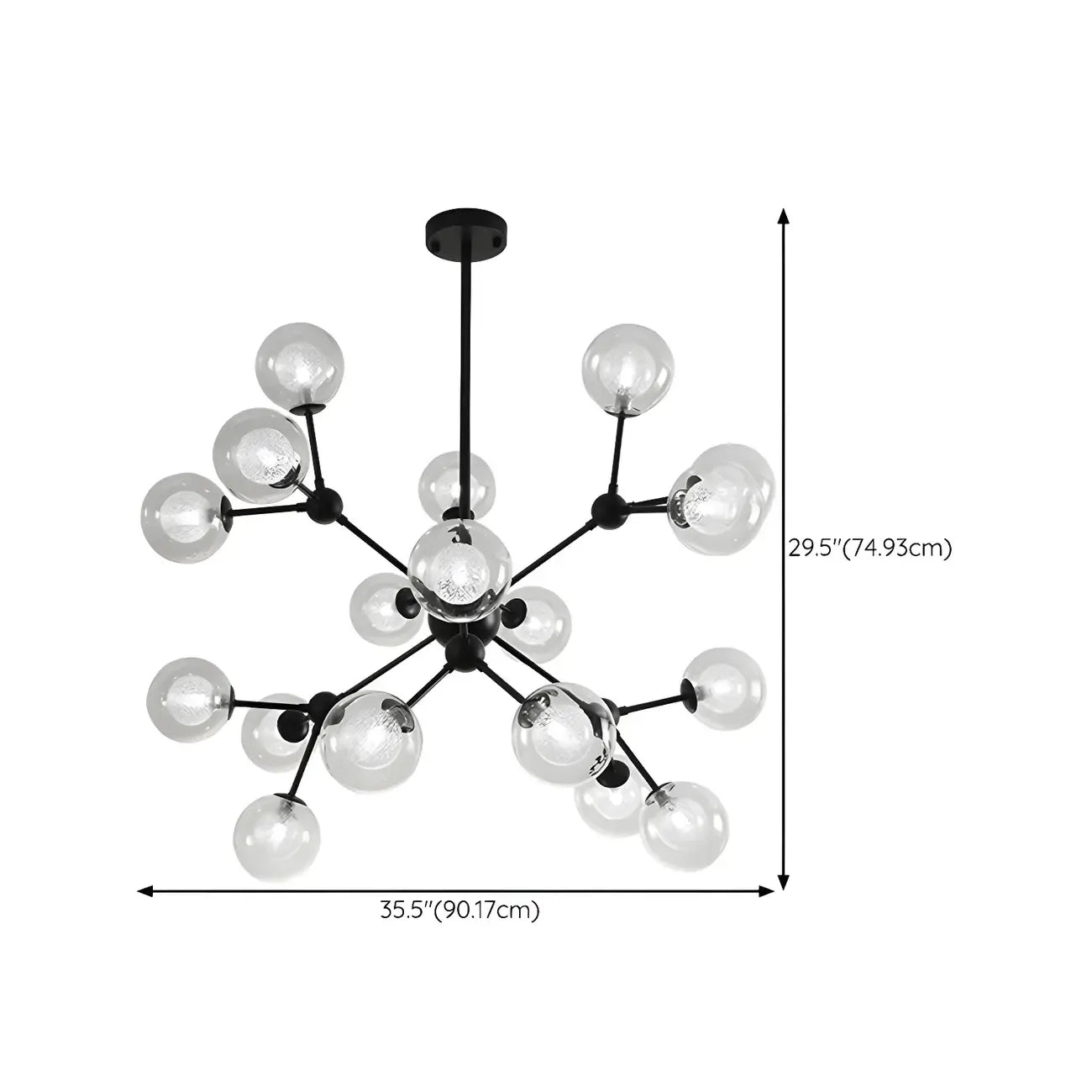 Lustre industriel moderne Sputnik en verre noir à 9-18 lumières
