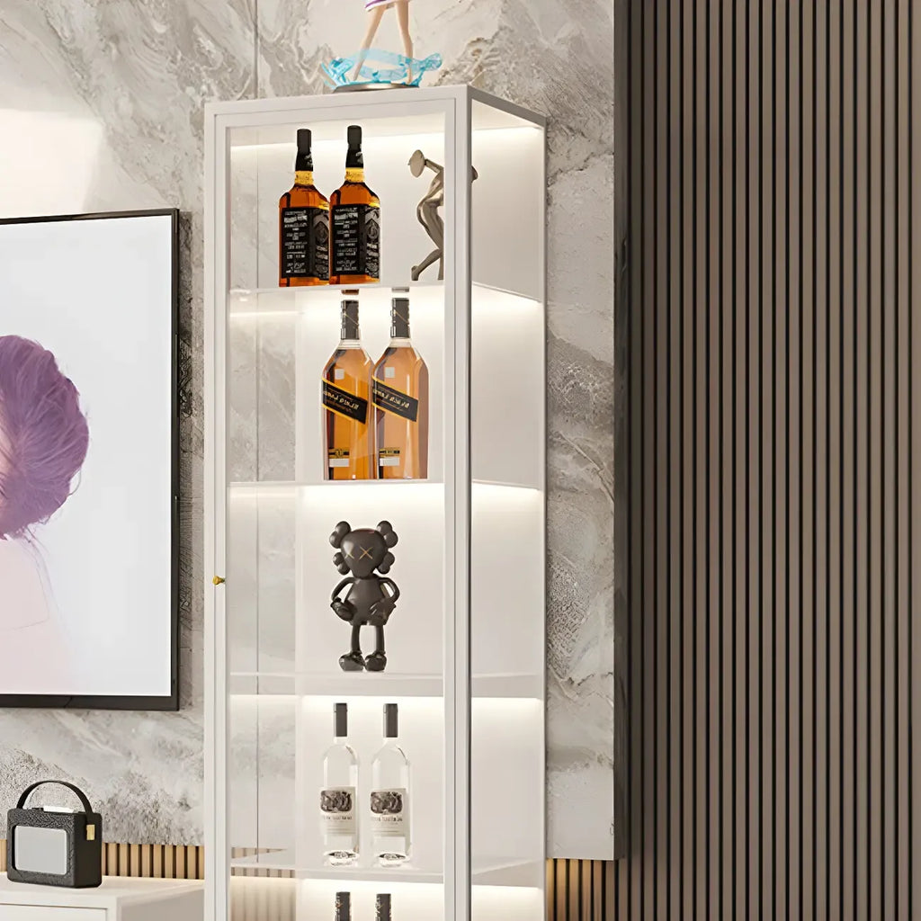Vitrine à portes vitrées et cadre en métal blanc pour salon