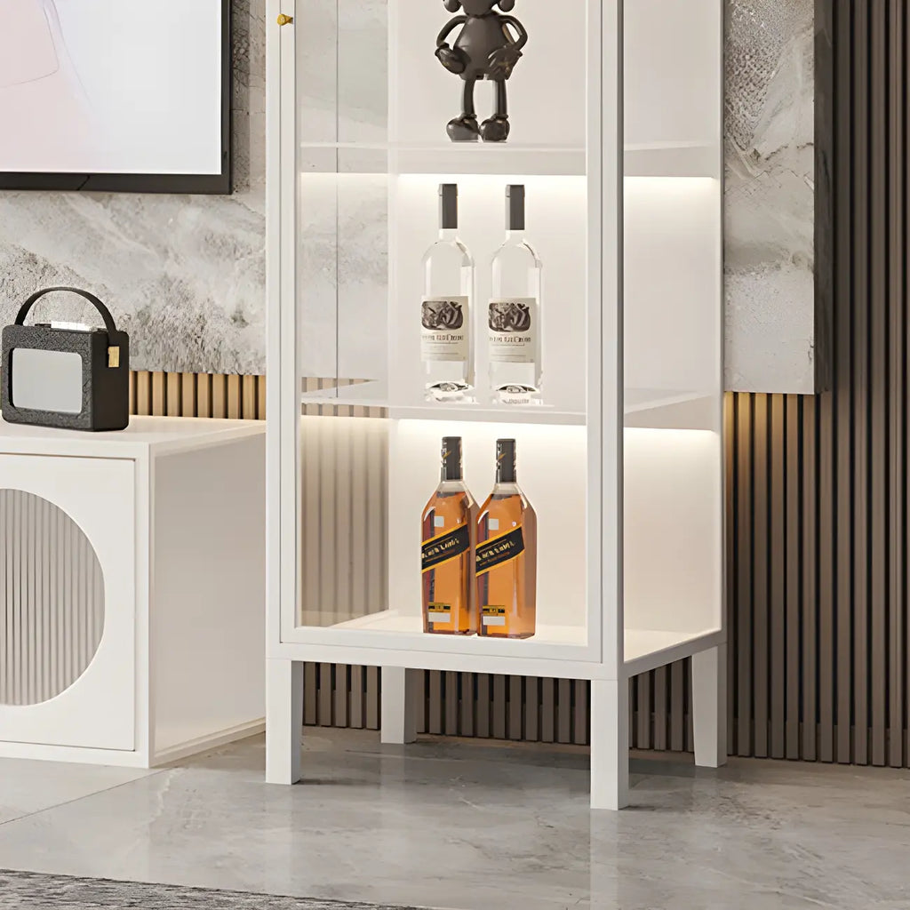 Vitrine à portes vitrées et cadre en métal blanc pour salon