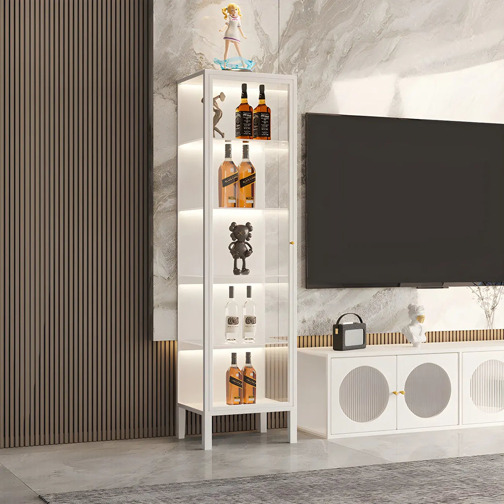Vitrine à portes vitrées et cadre en métal blanc pour salon