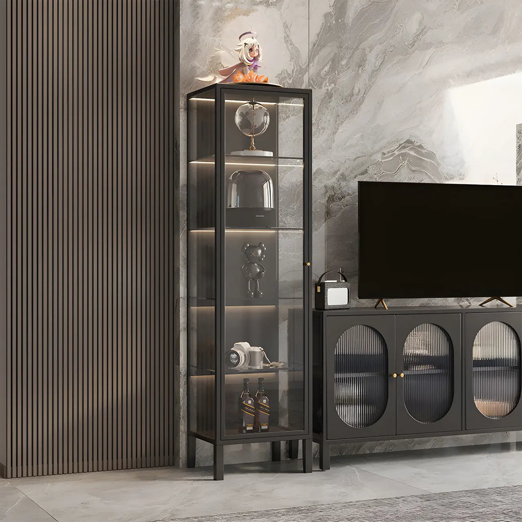 Vitrine à portes vitrées et cadre en métal blanc pour salon