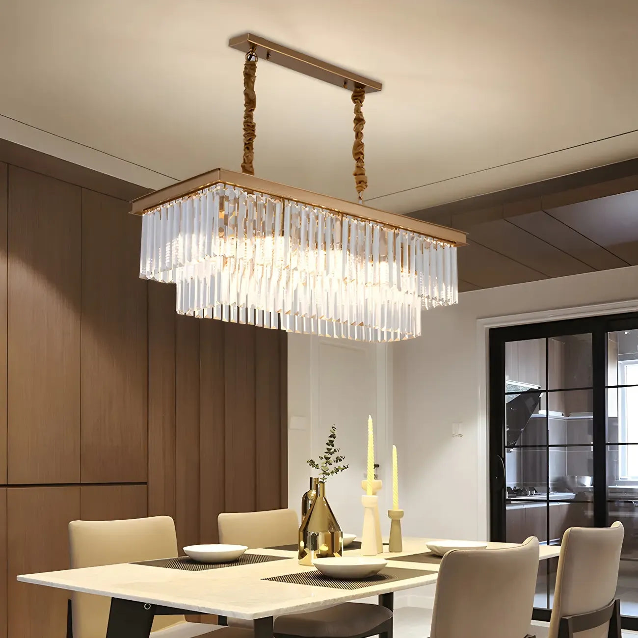 Suspension rectangulaire contemporaine en cristal transparent