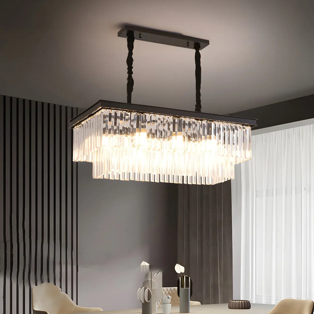 Suspension rectangulaire contemporaine en cristal transparent