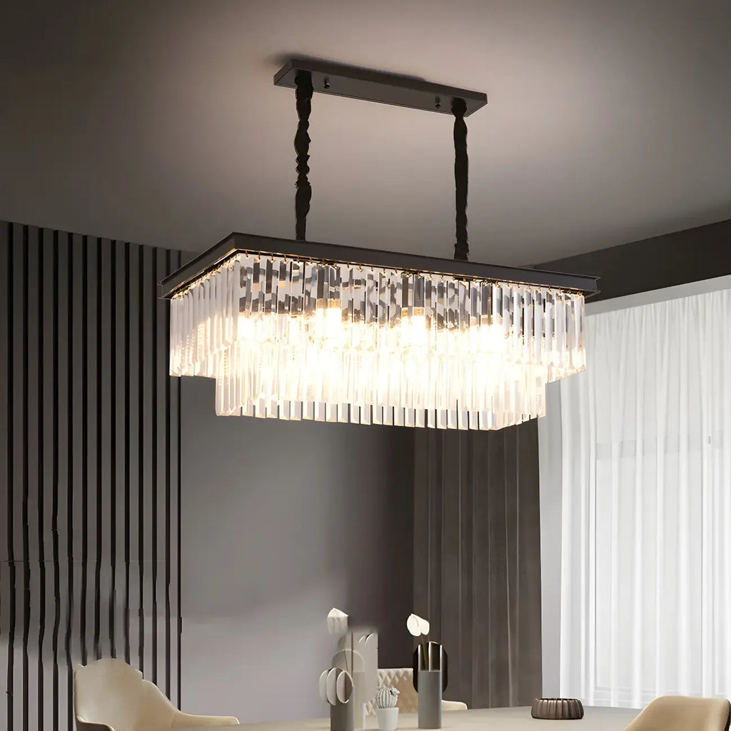 Suspension rectangulaire contemporaine en cristal transparent