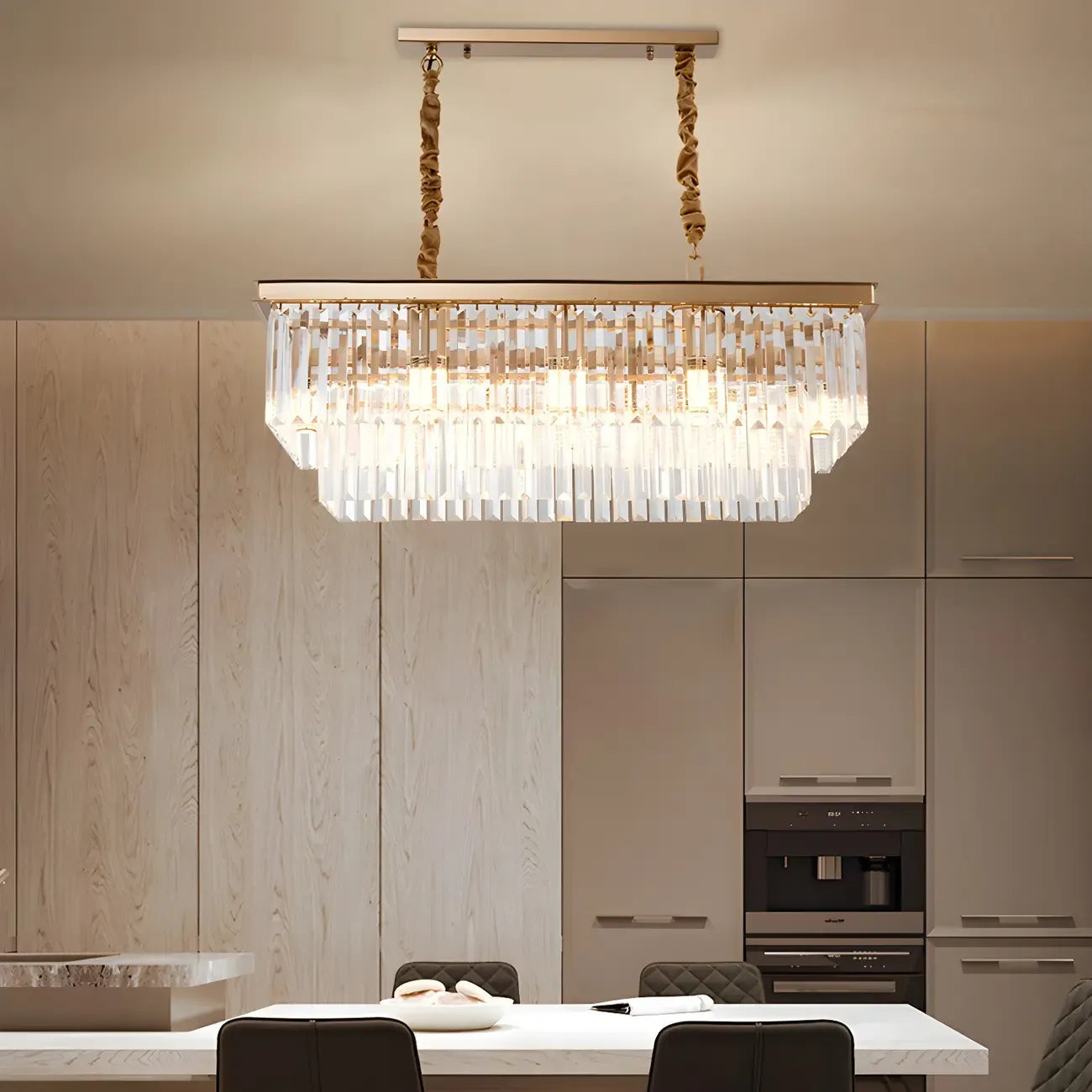 Suspension rectangulaire contemporaine en cristal transparent