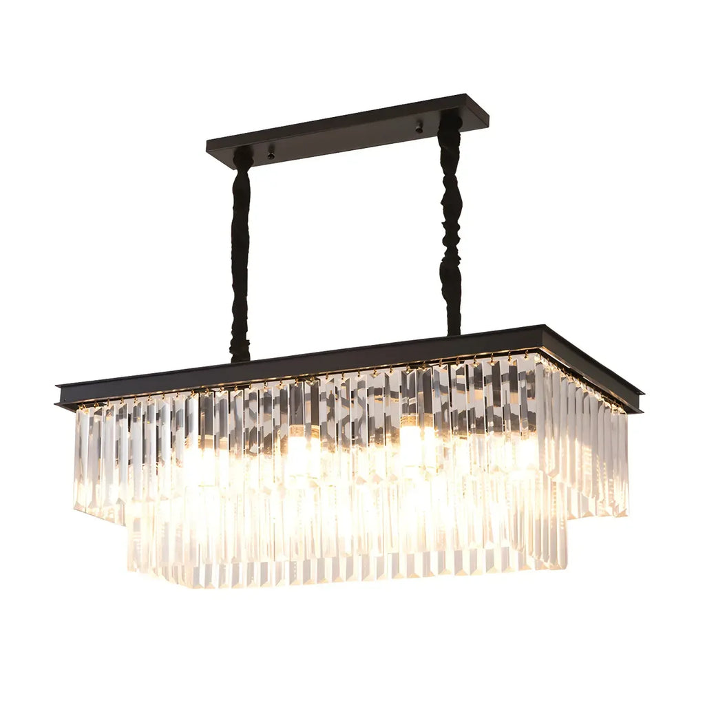 Suspension rectangulaire contemporaine en cristal transparent