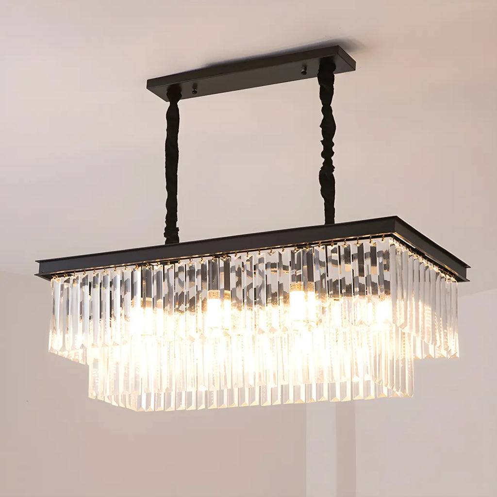 Suspension rectangulaire contemporaine en cristal transparent
